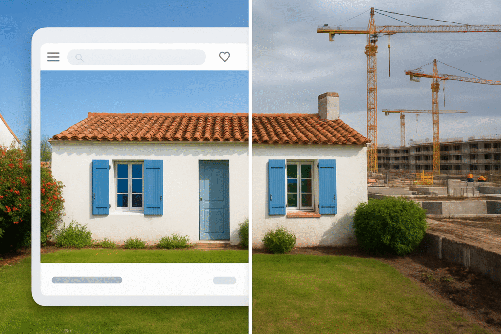 Achat immobilier à distance : façade séduisante en annonce versus nuisances réelles sur le terrain en Vendée Sud.