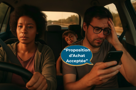 Couple découvrant qu’un bien immobilier en Vendée Sud est déjà sous proposition avant leur visite.