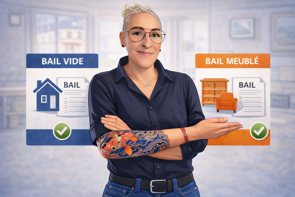 Bail vide ou bail meublé : comprendre la différence avant de vendre un appartement loué Illustration pédagogique expliquant la différence entre bail vide et bail meublé pour vendre un appartement loué à La Roche-sur-Yon.