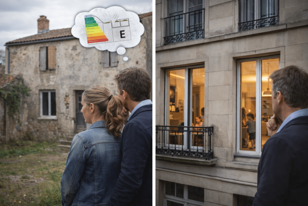 Idées reçues des propriétaires face au DPE 2026 à Bournezeau Propriétaires à Bournezeau réfléchissant aux conséquences du DPE 2026 sur la vente et la location de leur logement