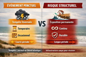 Distinction tempête ponctuelle vs risque structurel permanent érosion submersion littoral Vendée