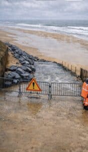 Cale accès plage des Conches Longeville Sur Mer endommagée fermeture sécurité tempête Vendée