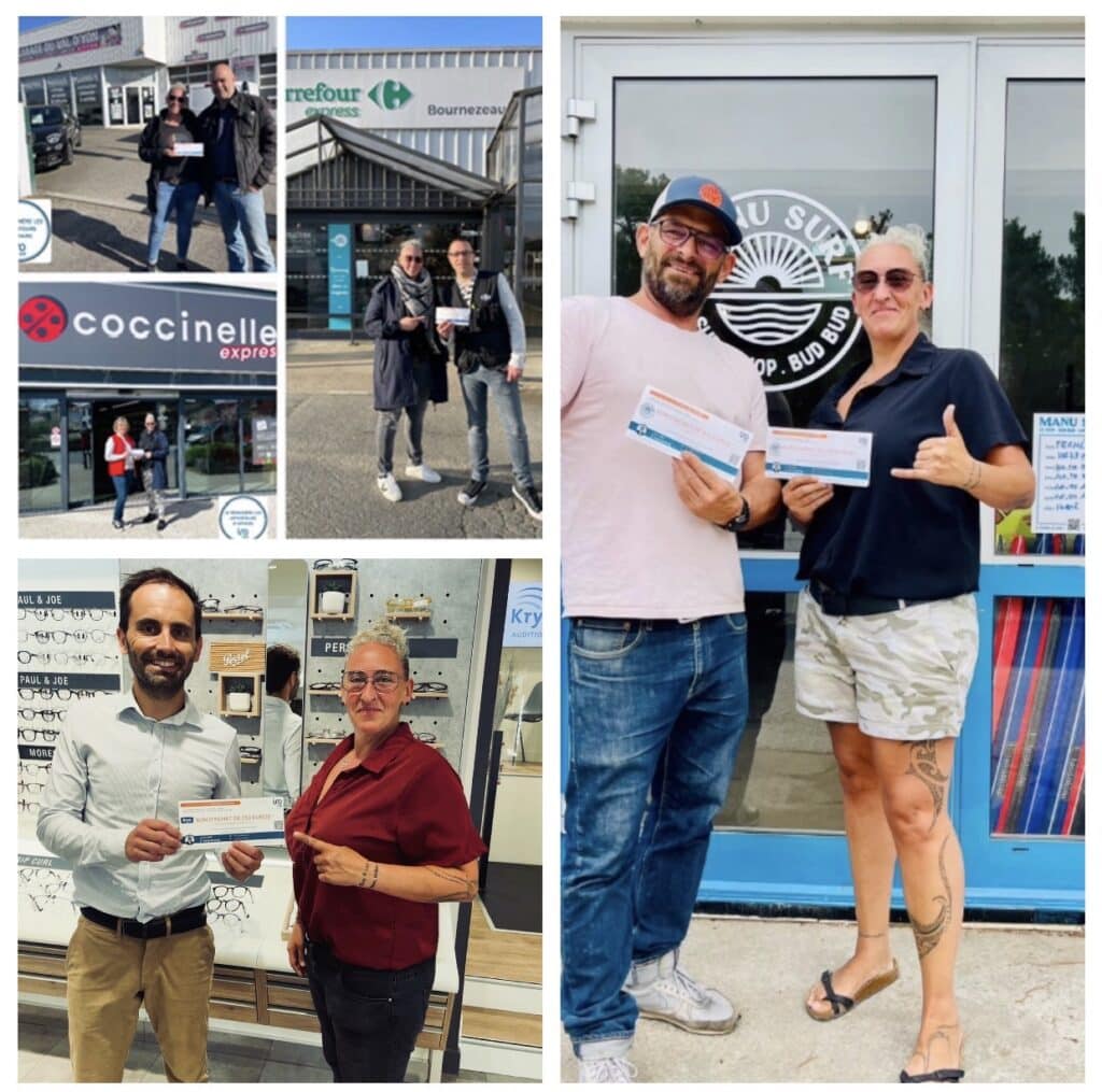 Partenariats locaux en Vendée : remises de chèques cadeaux chez des commerçants partenaires après signature immobilière avec Laetitia Gay, conseillère en immobilier