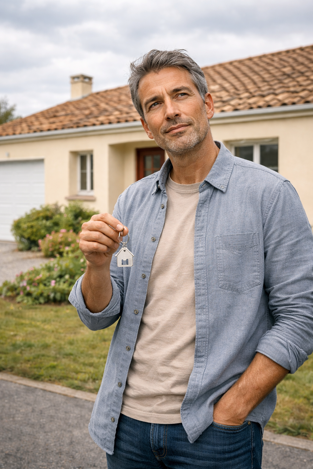 Acheteur tenant des clés devant une maison à La Roche-sur-Yon en 2026