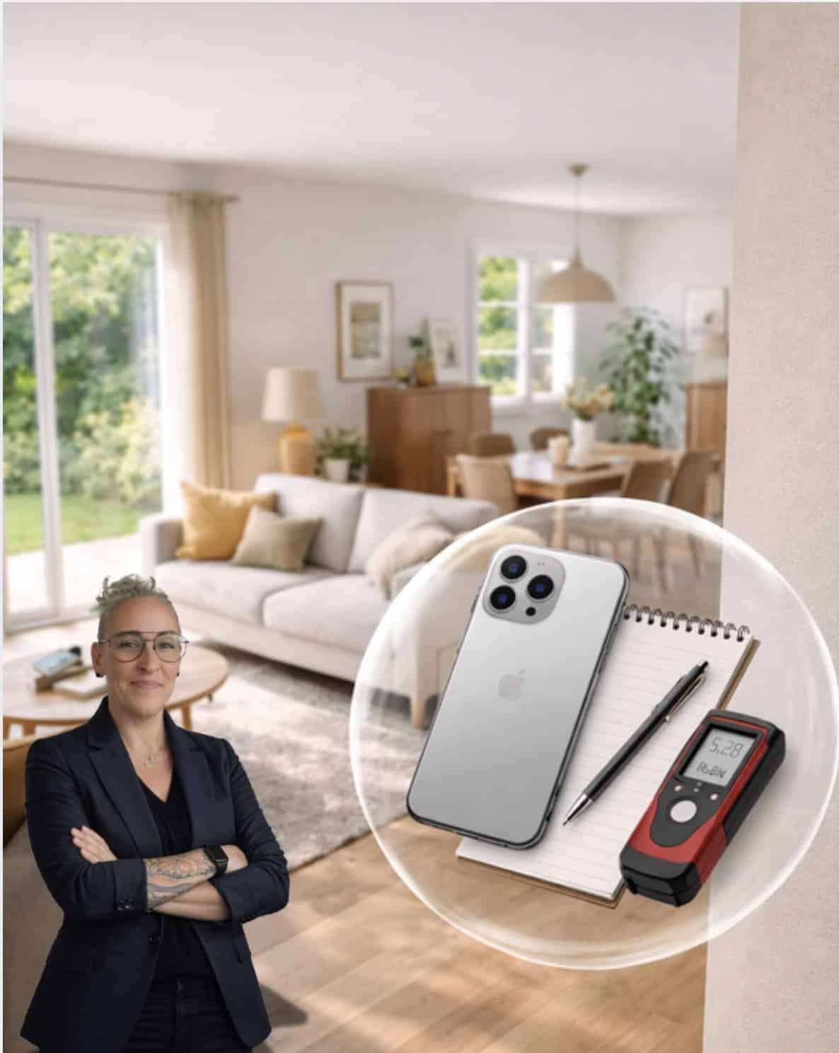 Conseillère immobilière en visite terrain pour estimer un bien à La Roche-sur-Yon en Vendée Sud