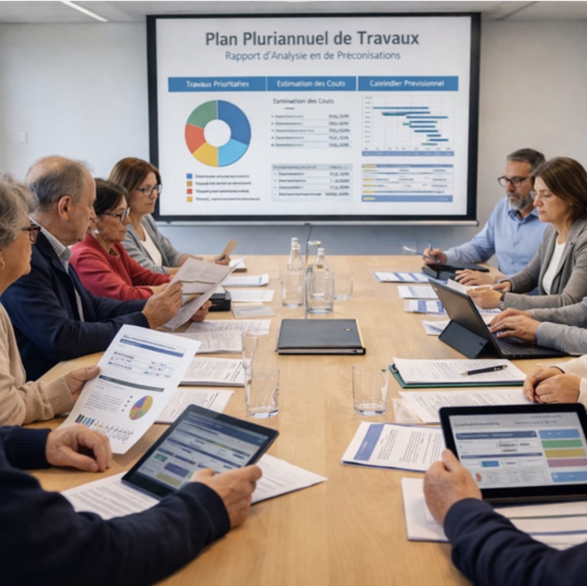 Copropriétaires en assemblée générale votant le Plan Pluriannuel de Travaux PPT obligatoire